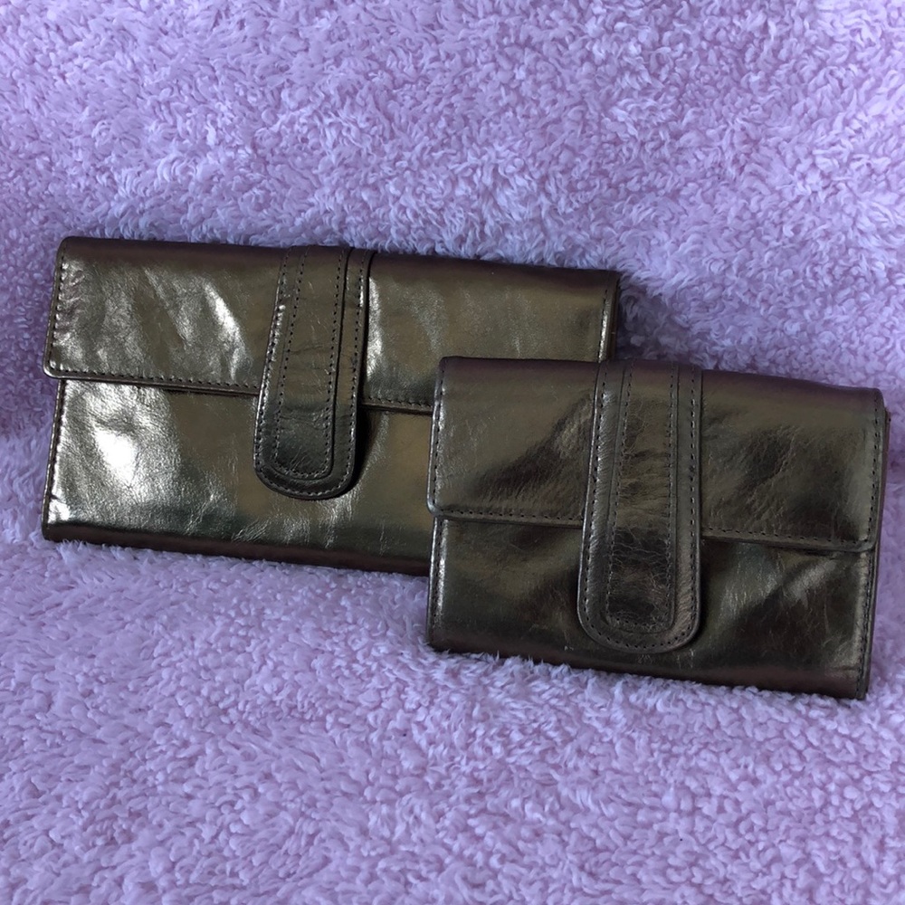 Genuine gold leather clutch and coin purse set
